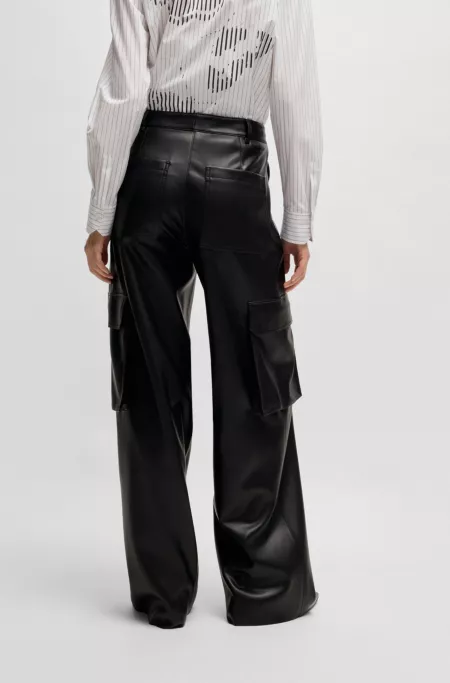 Loose-fit cargo trousers in faux leather