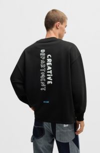 Sudadera de felpa de rizo de algodón con ilustración de temporada, Negro