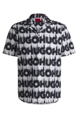 Relaxed-fit shirt in cotton with smoke-logo print, White