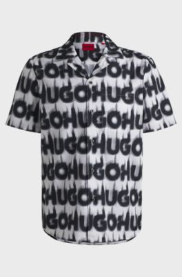 Relaxed-fit shirt in cotton with smoke-logo print, White