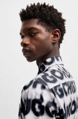 Relaxed-fit shirt in cotton with smoke-logo print, White