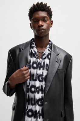 Relaxed-fit shirt in cotton with smoke-logo print, White