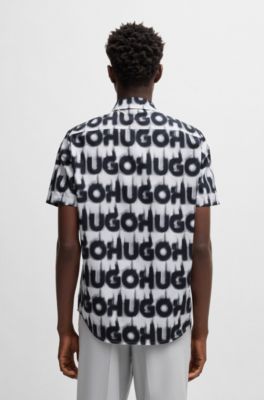 Relaxed-fit shirt in cotton with smoke-logo print, White