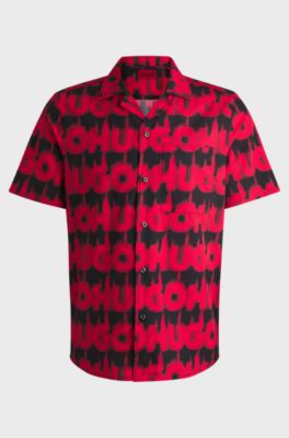 Relaxed-fit shirt in cotton with smoke-logo print, Black / Red