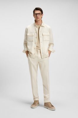 Relaxed-fit overshirt in virgin wool, Natural