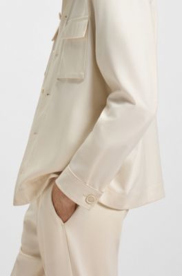 Relaxed-fit overshirt in virgin wool, Natural