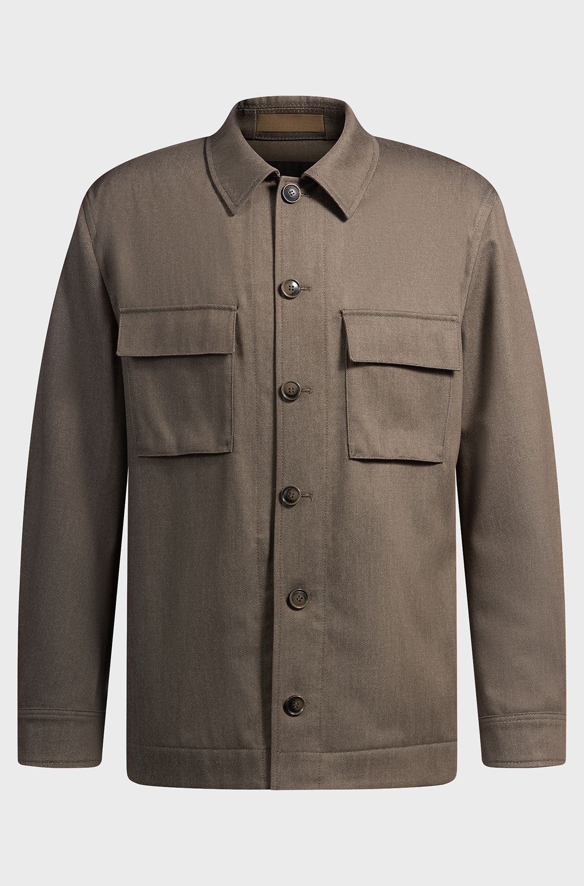 BOSS - Relaxed-fit overshirt in virgin wool - Khaki BOSS - Relaxed-fit overshirt in virgin wool - Khaki