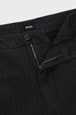 Tapered-fit trousers in striped brushed cotton, Dark Grey