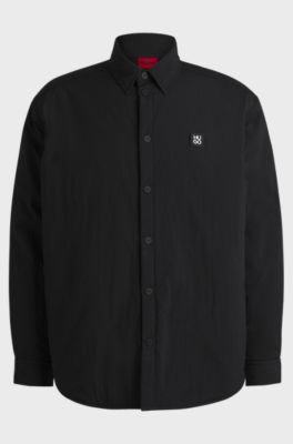 Oversized-fit padded overshirt with stacked-logo badge, Black