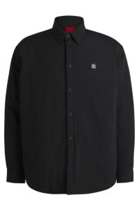 Oversized-fit padded overshirt with stacked-logo badge, Black