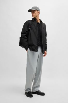 Oversized-fit padded overshirt with stacked-logo badge, Black