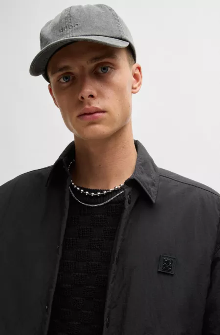 Relaxed-fit padded overshirt with stacked-logo badge