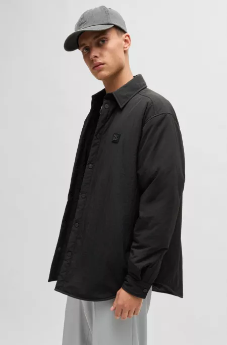 Relaxed-fit padded overshirt with stacked-logo badge