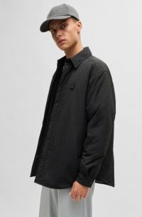 Oversized-fit padded overshirt with stacked-logo badge, Black