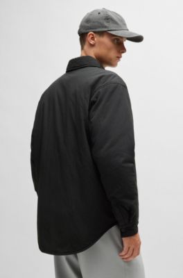 Oversized-fit padded overshirt with stacked-logo badge, Black