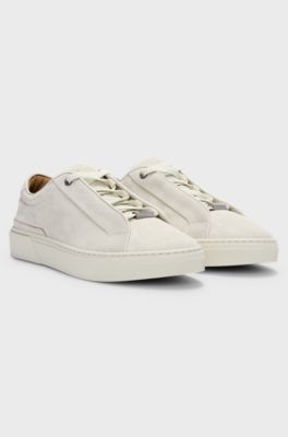 Sneakers Gary in pelle scamosciata con sistema di lacci elastici, Colore neutro
