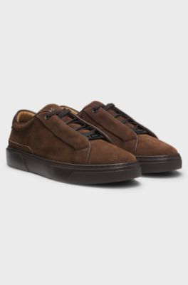 Gary trainers in suede with elastic lacing system, Dark Brown