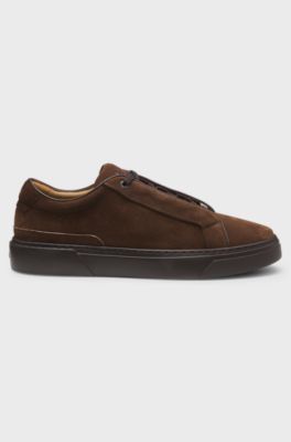 Baskets Gary en cuir su&eacute;d&eacute; avec syst&egrave;me de la&ccedil;age &eacute;lastique, Marron fonc&eacute;