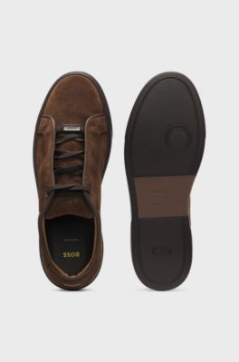 Gary sneakers i mocka med elastiskt sn&ouml;rningssystem, M&ouml;rkbrun