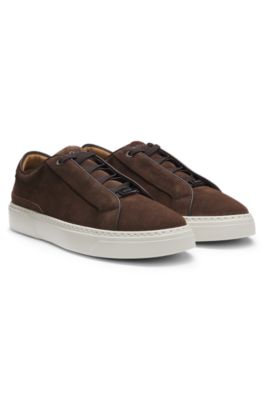Gary trainers in suede with elastic lacing system, Dark Brown