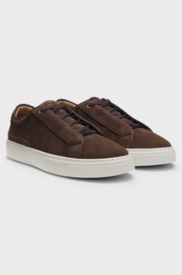 Gary Sneakers aus Veloursleder mit elastischem Schn&uuml;rsystem, Dunkelbraun