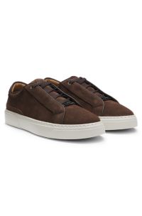Gary trainers in suede with elastic lacing system, Dark Brown