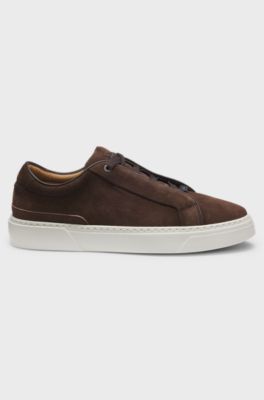 Sneakers Gary in pelle scamosciata con sistema di lacci elastici, Marrone scuro