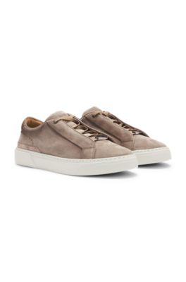 Gary trainers in suede with elastic lacing system, Light Brown