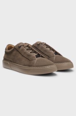 Gary trainers in suede with elastic lacing system, Beige