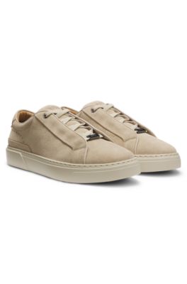 Gary trainers in suede with elastic lacing system, Beige