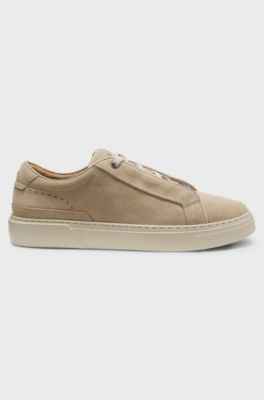 Sneakers Gary in pelle scamosciata con sistema di lacci elastici, Beige