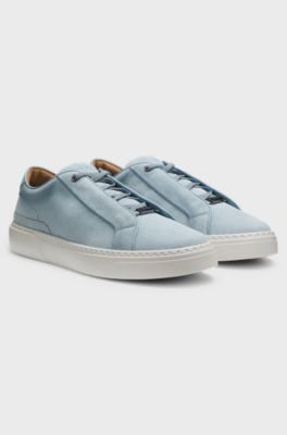 Sneakers Gary in pelle scamosciata con sistema di lacci elastici, Celeste