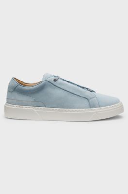 Sneakers Gary in pelle scamosciata con sistema di lacci elastici, Celeste