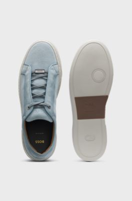 Sneakers Gary in pelle scamosciata con sistema di lacci elastici, Celeste