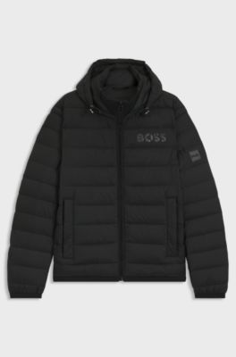 Wasserabweisende Daunenjacke mit tonalem Logo, Schwarz