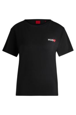 Modal-blend pyjama T-shirt with logo print, Black