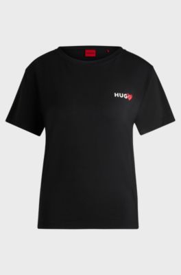 Modal-blend pyjama T-shirt with logo print, Black