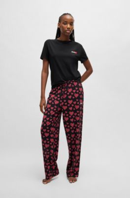Modal-blend pyjama T-shirt with logo print, Black
