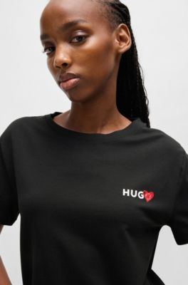 Modal-blend pyjama T-shirt with logo print, Black