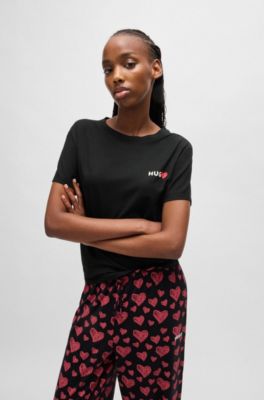 Modal-blend pyjama T-shirt with logo print, Black