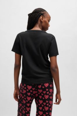 Modal-blend pyjama T-shirt with logo print, Black