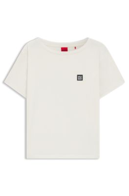 Modal-blend pyjama T-shirt with logo print, White