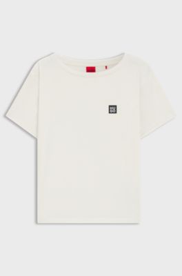 Modal-blend pyjama T-shirt with logo print, White