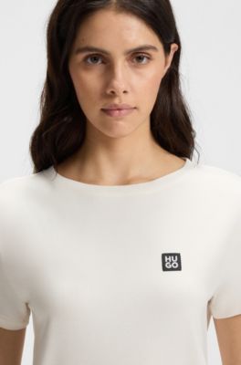 Modal-blend pyjama T-shirt with logo print, White