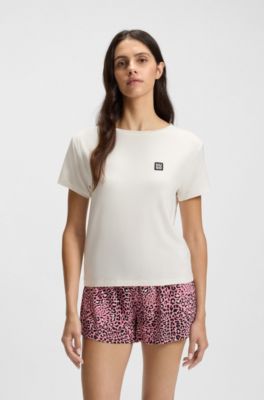 Modal-blend pyjama T-shirt with logo print, White