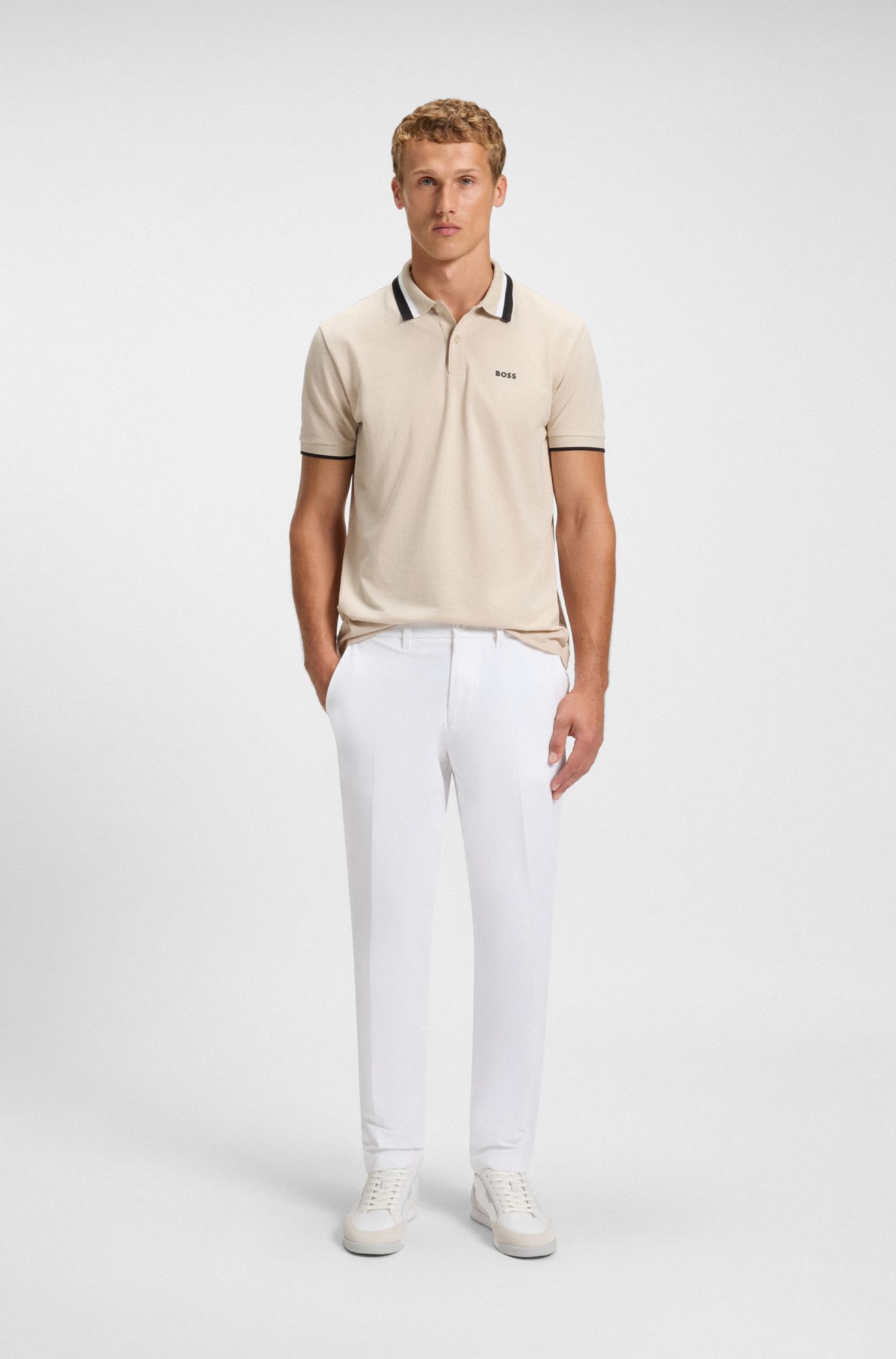 Slim-fit trousers in water-repellent stretch fabric, White