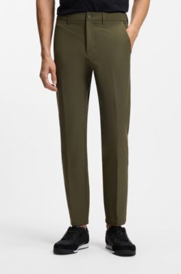 Pantaloni slim fit in tessuto elasticizzato idrorepellente, Verde scuro