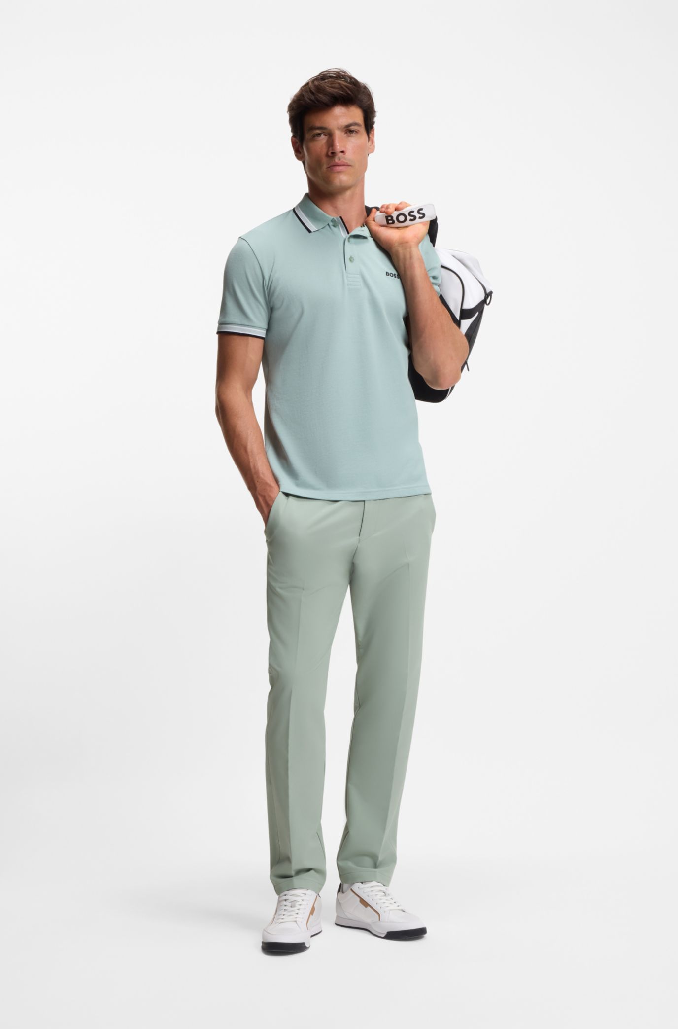 Slim-fit trousers in water-repellent stretch fabric, Light Green