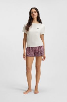 Printed pyjama shorts in modal-blend jersey, Pink Patterned