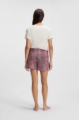 Printed pyjama shorts in modal-blend jersey, Pink Patterned